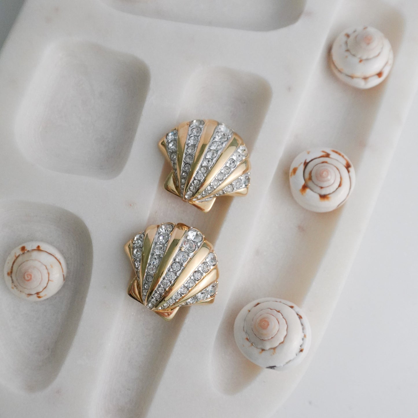 1980s Swarovski rhinestone seashell clip ons