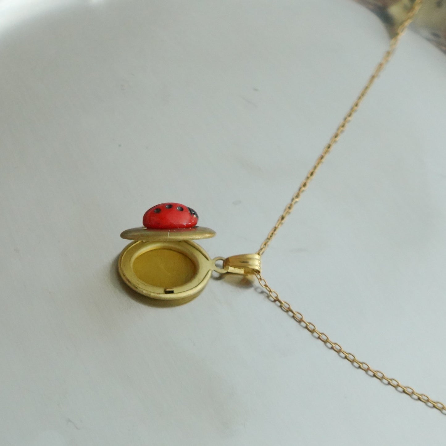 70s vintage tiny locket-lady bug