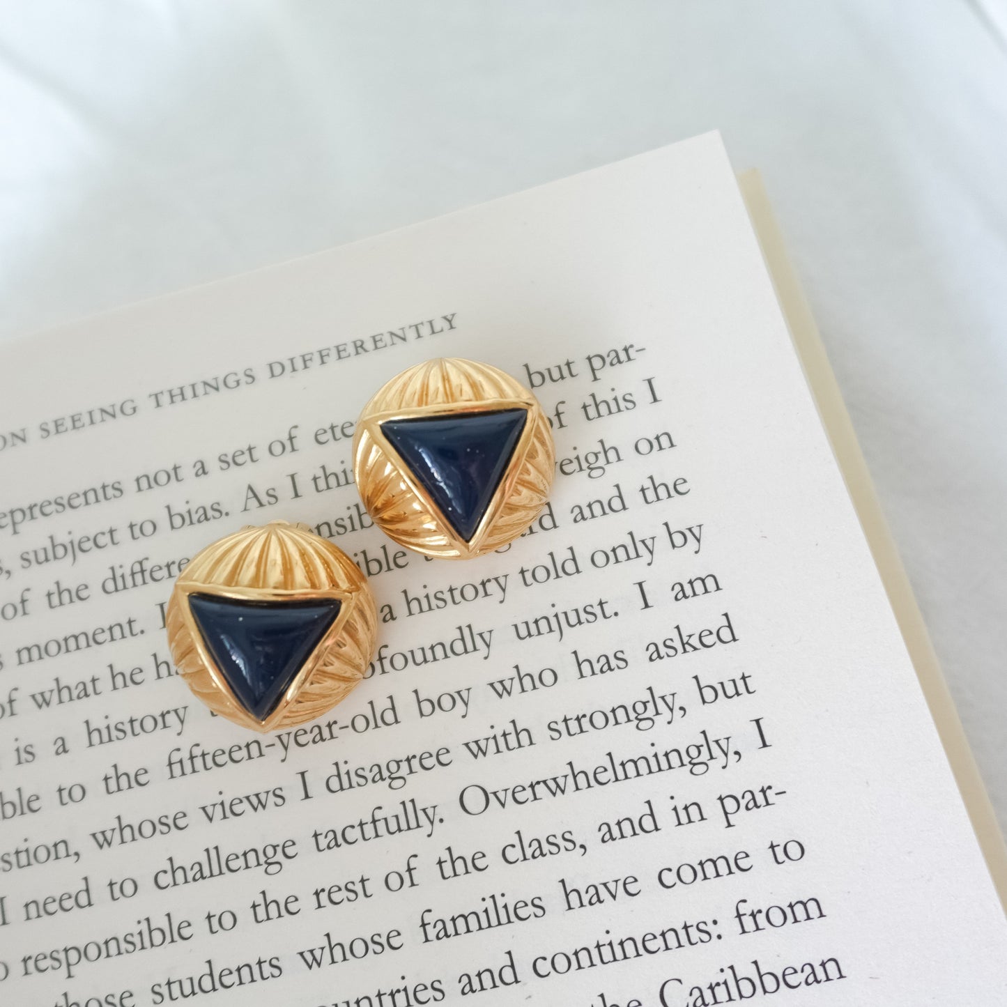 Vintage Nina Ricci blue triangular clip on earrings