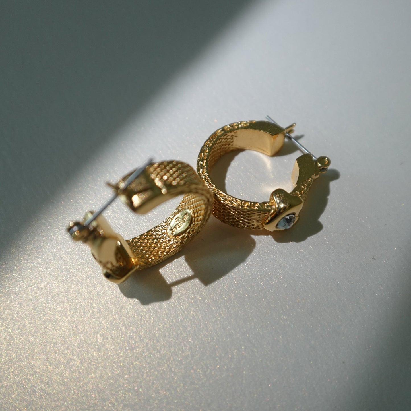 Rare Givenchy heart crystal gold hoops