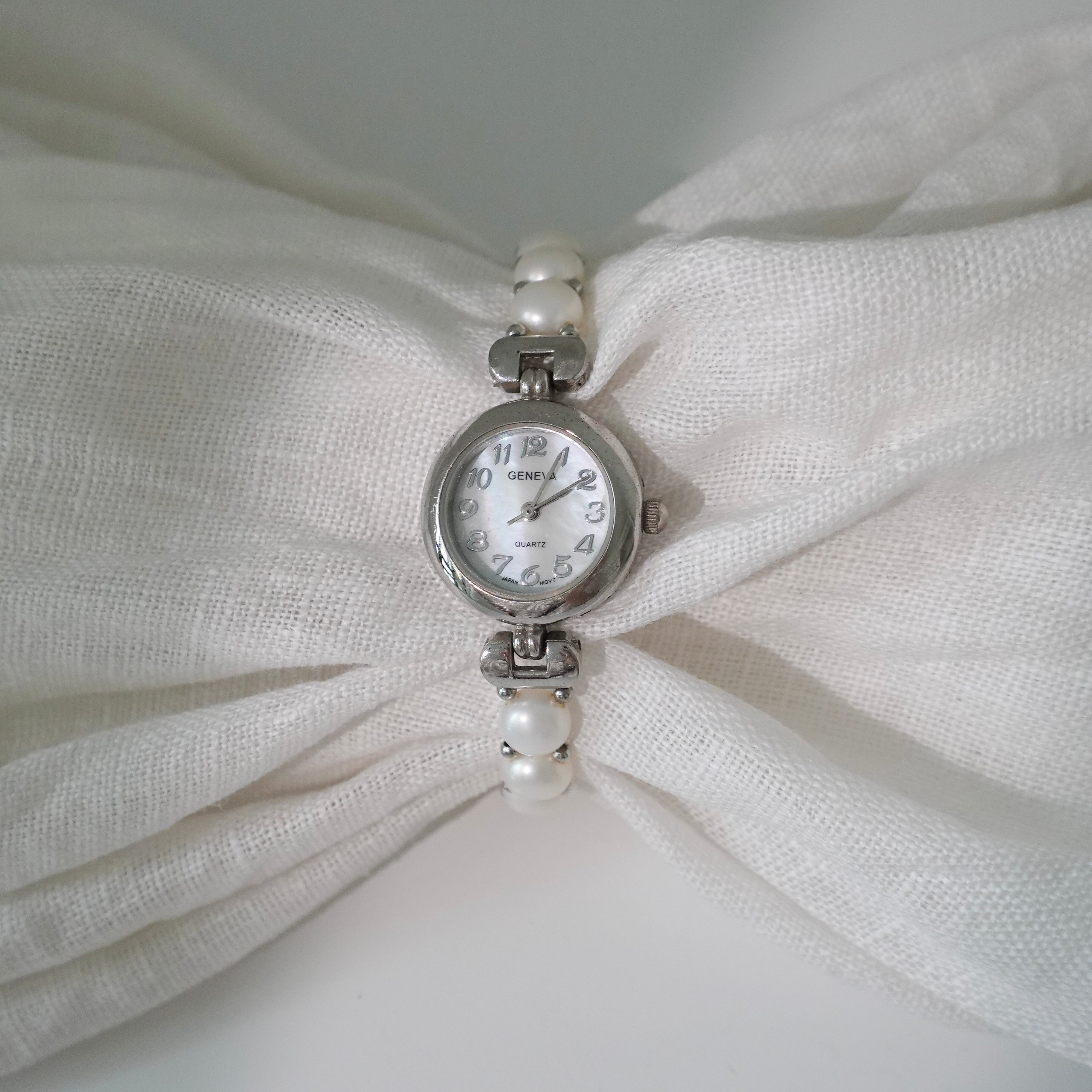 Vintage Watch With Faux Pearls Stunning Unusual Vintage Chunky Bonetto Lucite & Faux Pearl  main image 2