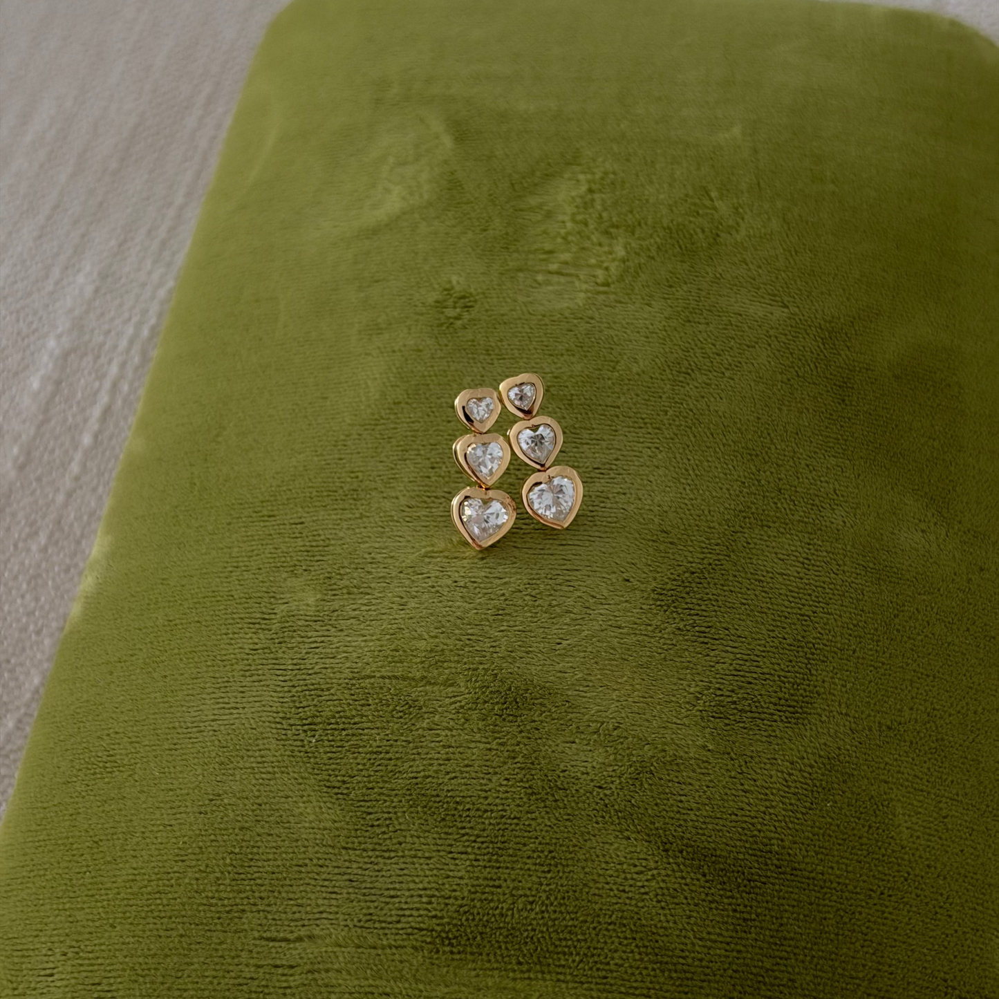 CZ gold-tone triple-heart pierced earrings, view 1