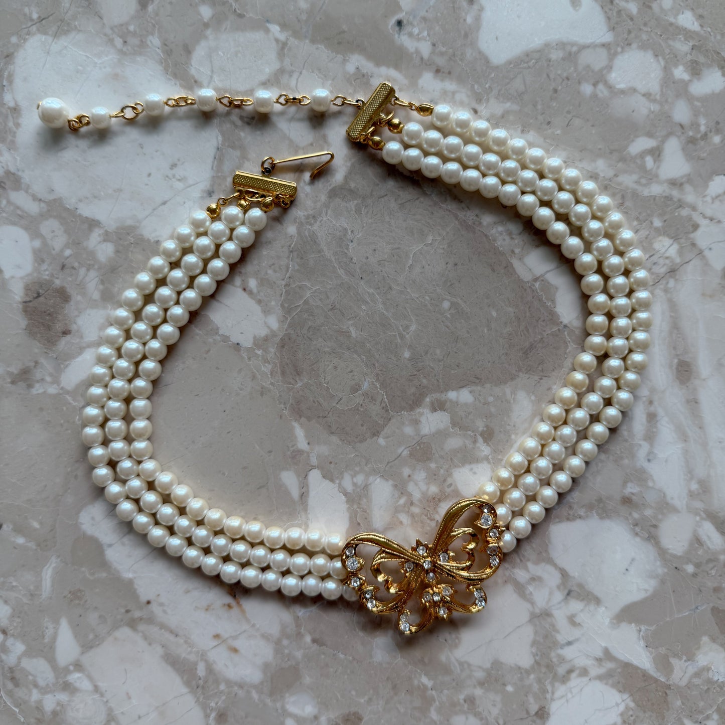 Vintage Parisian butterfly faux pearl necklace