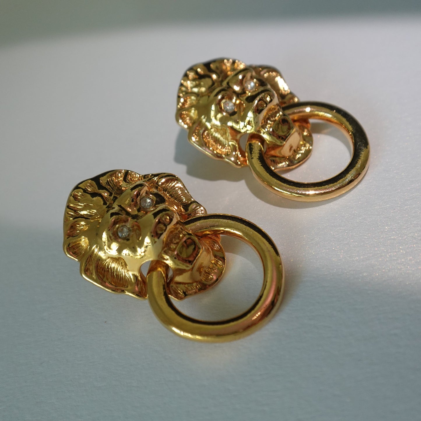 90s KJL lion head door knocker earrings