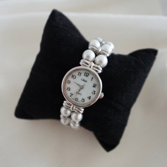 Vintage faux pearl bracelet watch