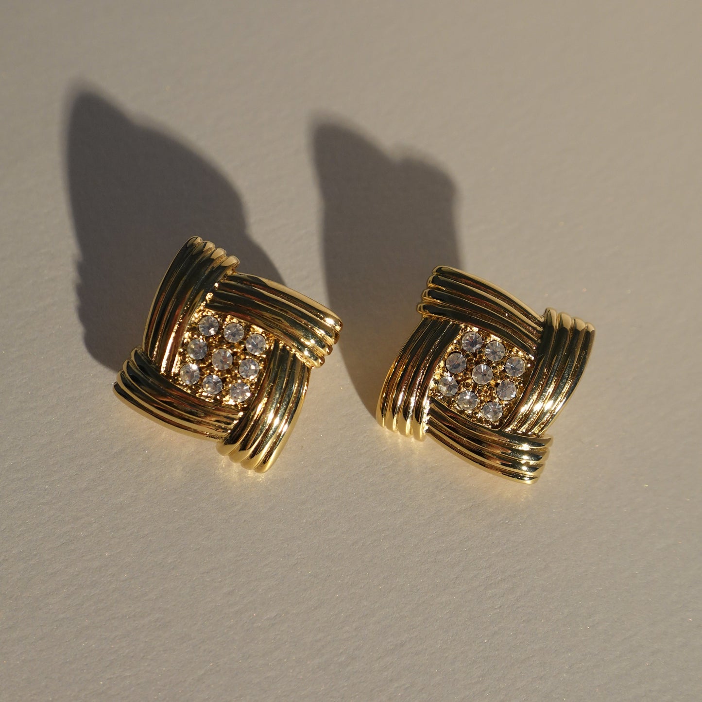 1980s rhinestone square clip on earrings, Monet