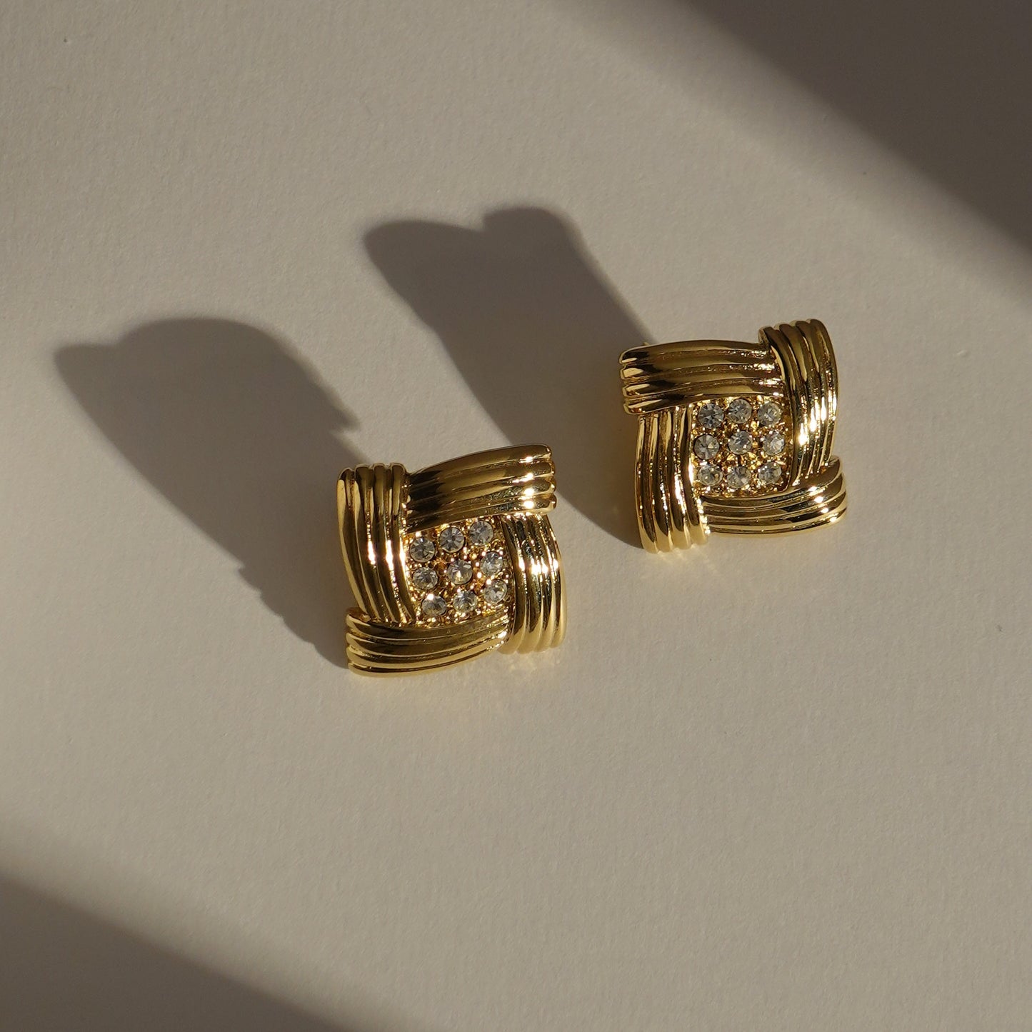 1980s rhinestone square clip on earrings, Monet