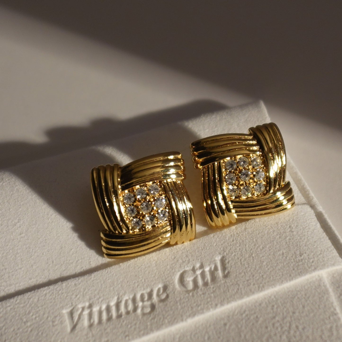 1980s rhinestone square clip on earrings, Monet