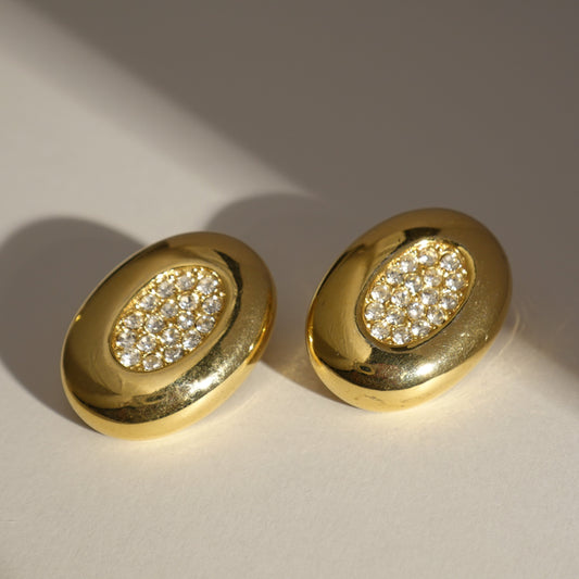 Vintage 90s rhinestone oval earrings
