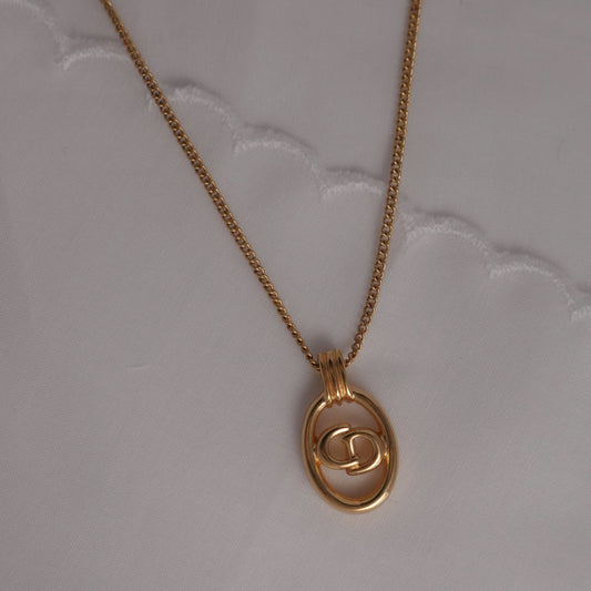 Vintage Dior CD oval pendant necklace