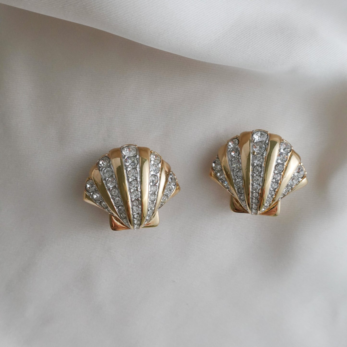 1980s Swarovski rhinestone seashell clip ons