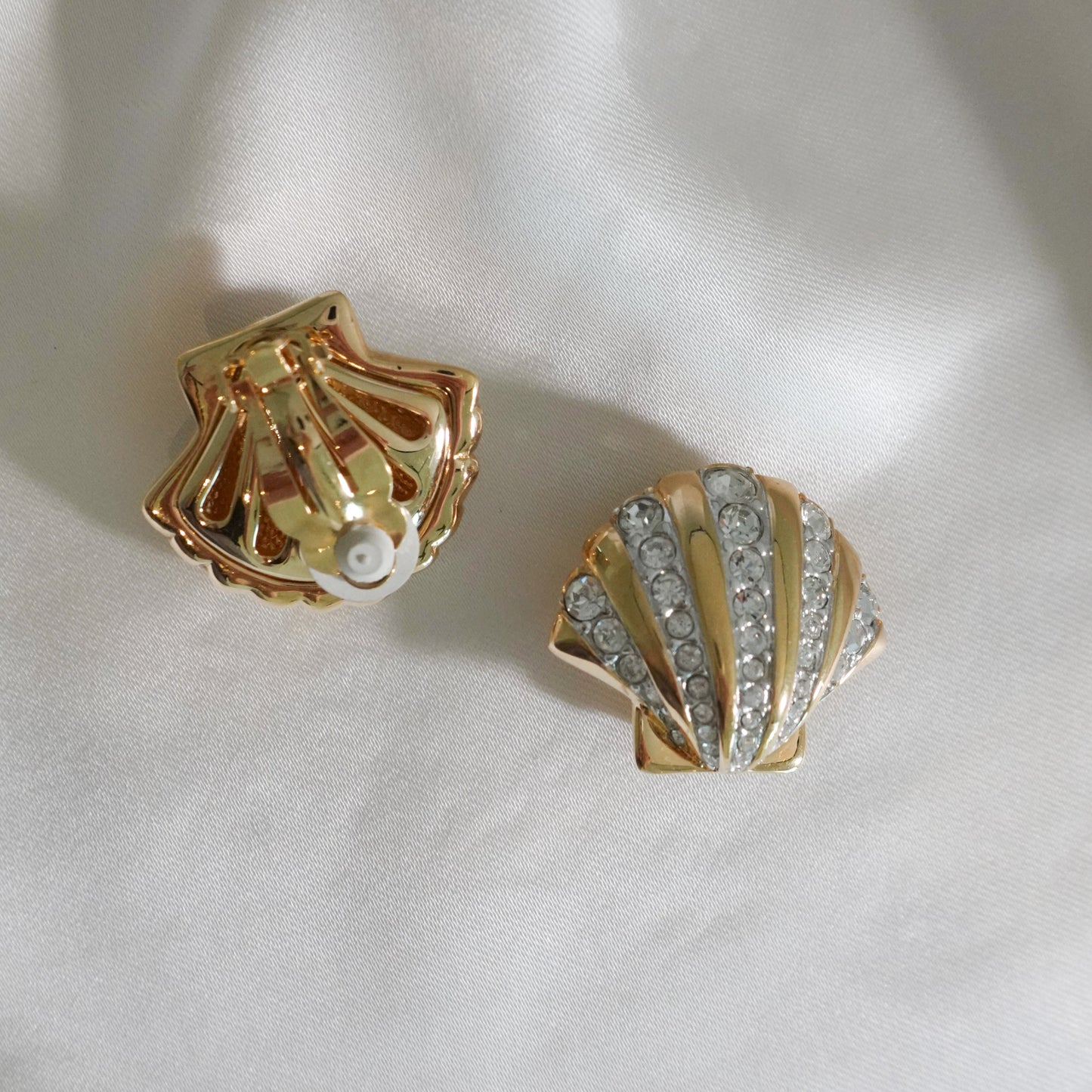 1980s Swarovski rhinestone seashell clip ons