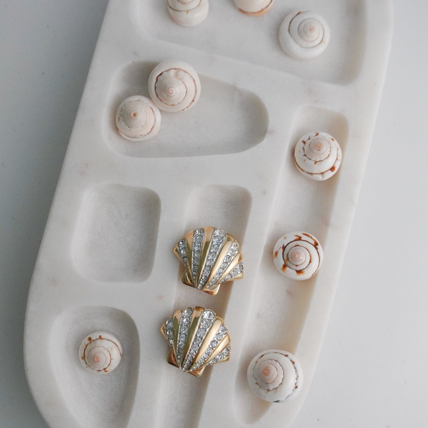 1980s Swarovski rhinestone seashell clip ons