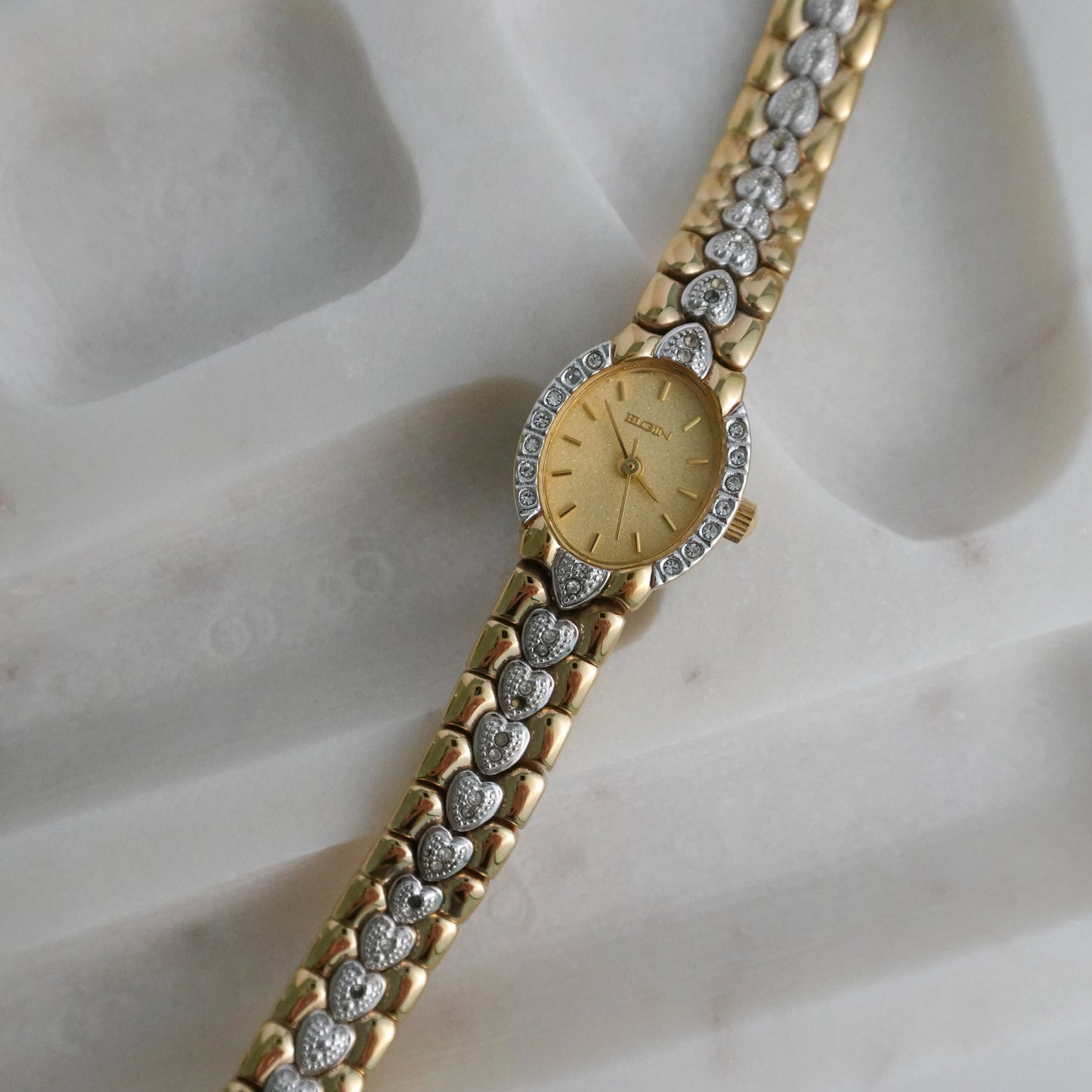 Vintage Elgin rhinestone two tone watch
