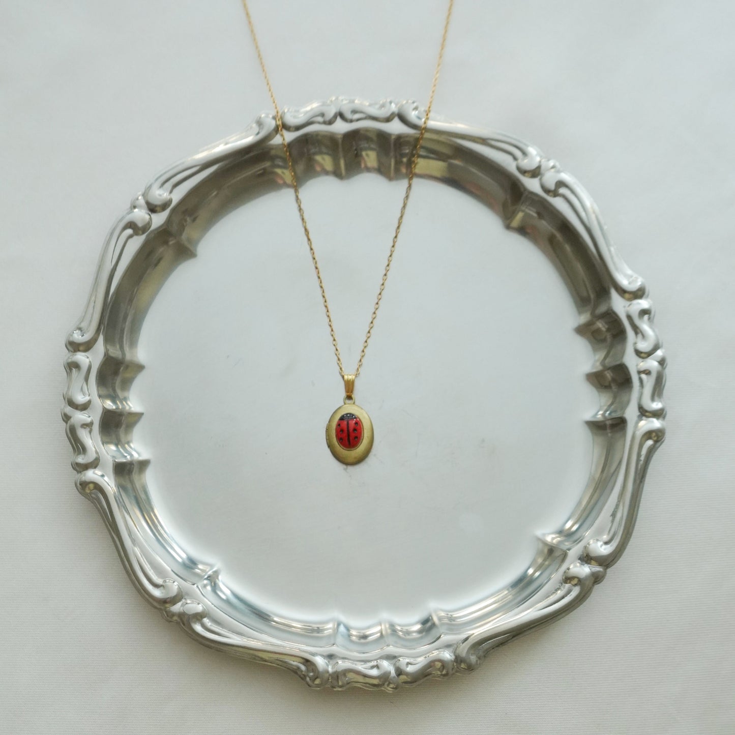 70s vintage tiny locket-lady bug