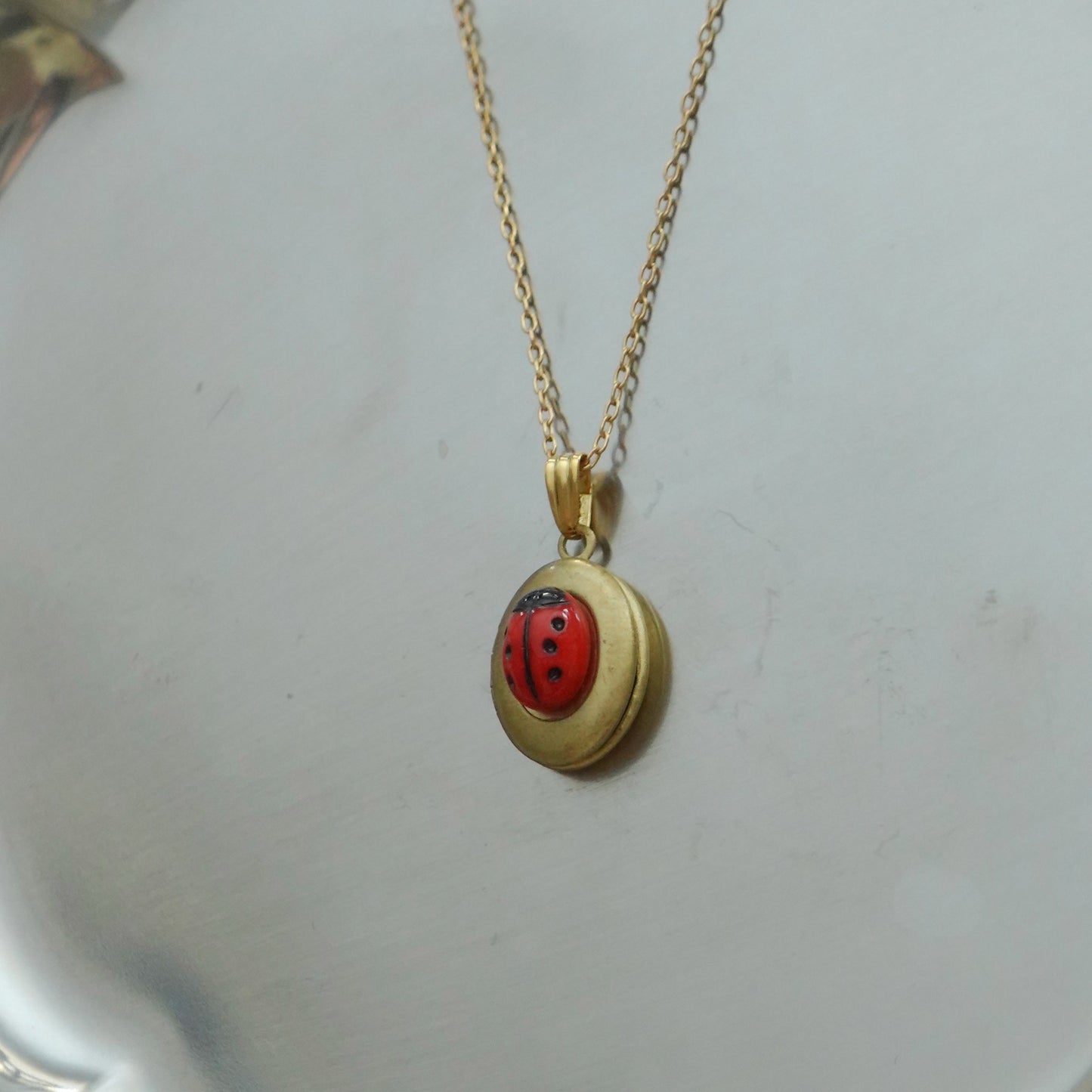 70s vintage tiny locket-lady bug