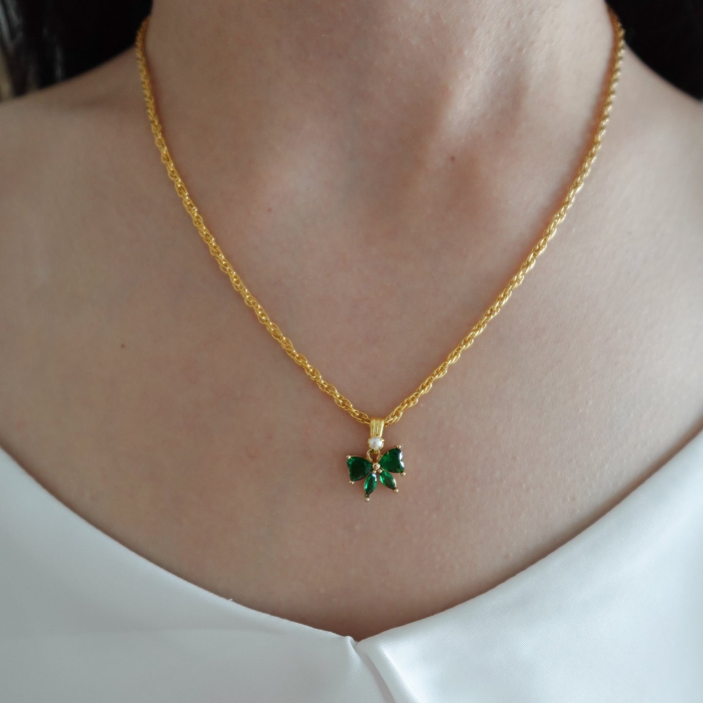Green Crystal Butterfly Pendant Necklace