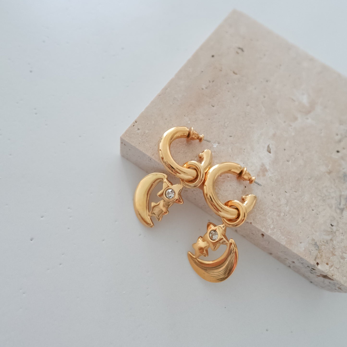 Monet 1980's gold star & moon earrings