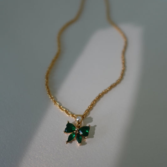 Green Crystal Butterfly Pendant Necklace