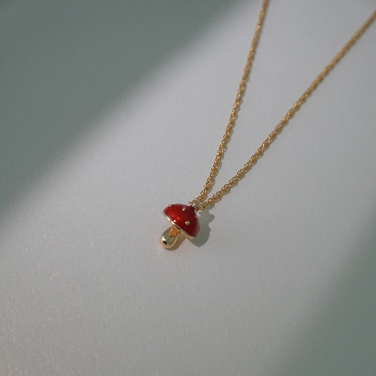 Tiny red mushroom necklace