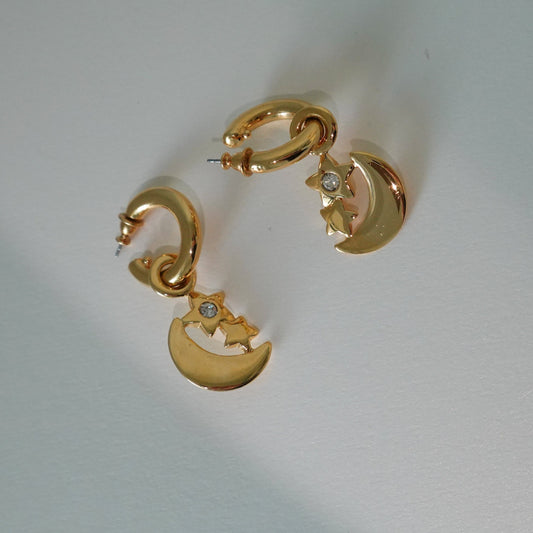 Monet 1980's gold star & moon earrings