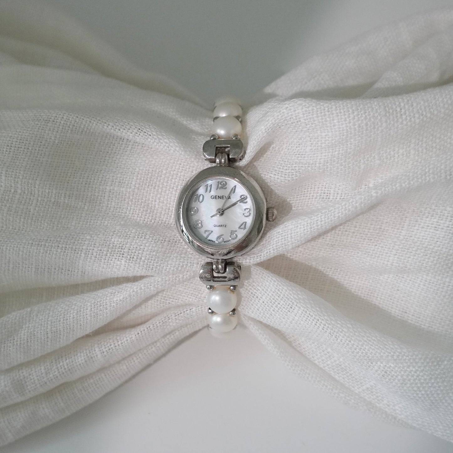 Vintage faux pearl bracelet watch