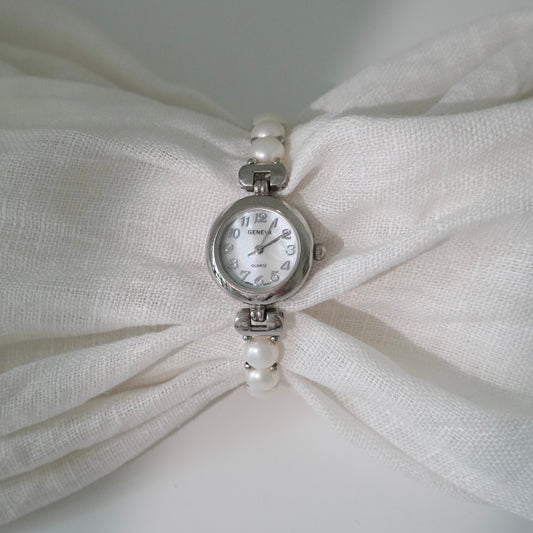 Vintage faux pearl bracelet watch
