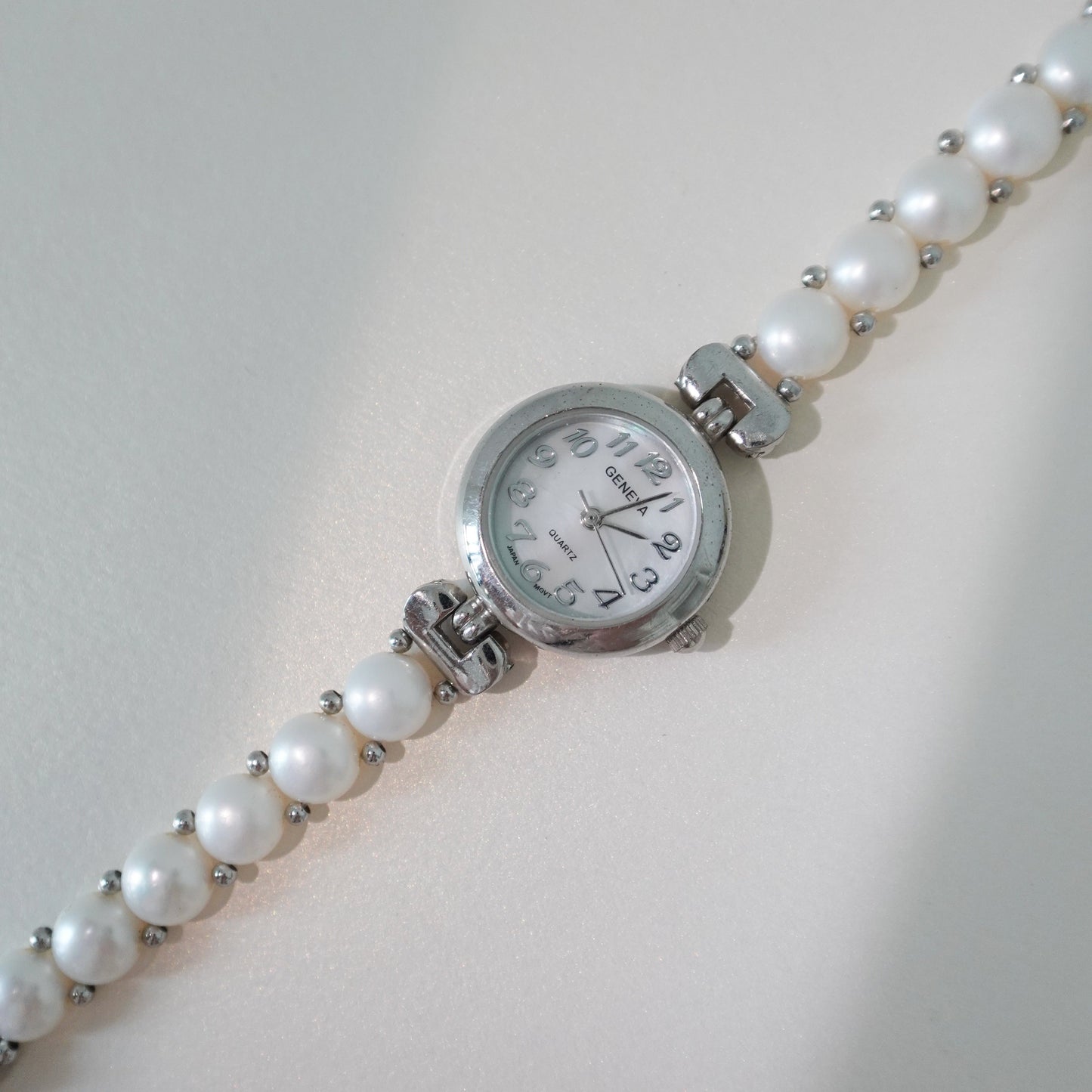 Vintage faux pearl bracelet watch