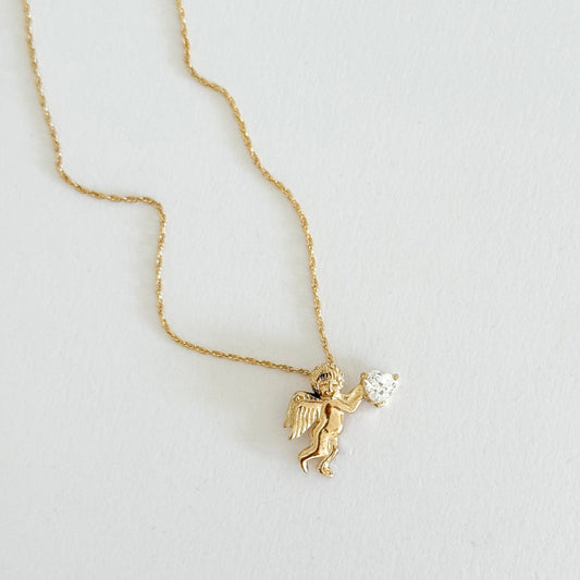 Vintage angel rhinestone necklace