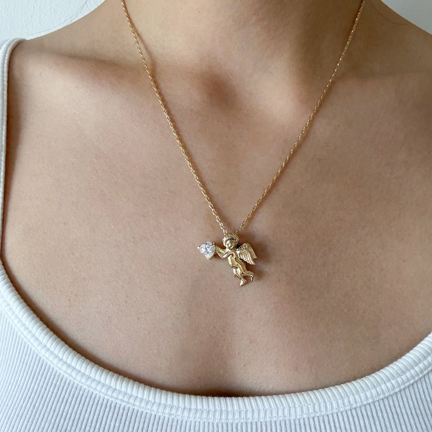 Vintage angel rhinestone necklace