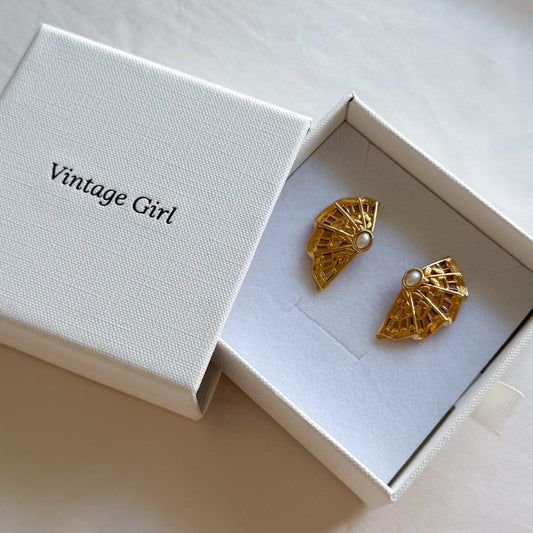 1980's gold plated faux pearl earrings