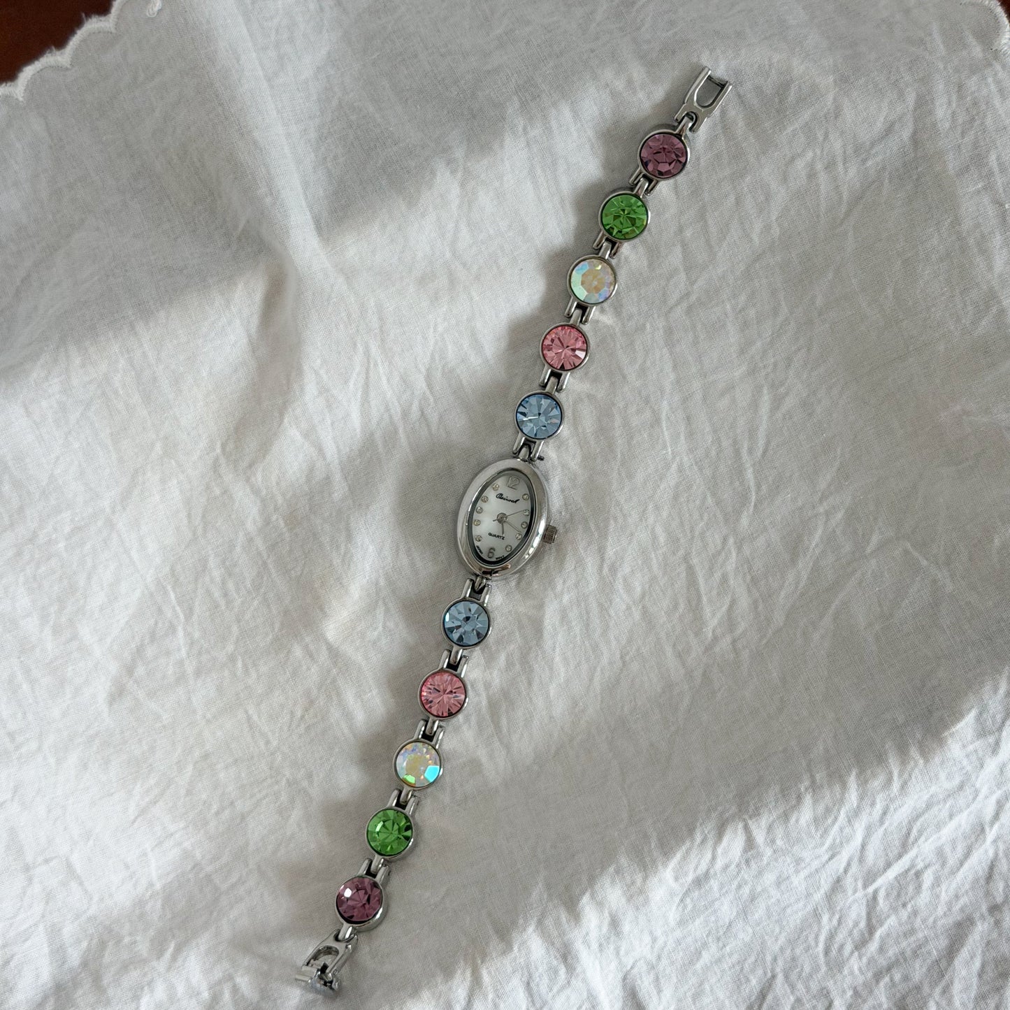 Pastel multicolor crystal link watch