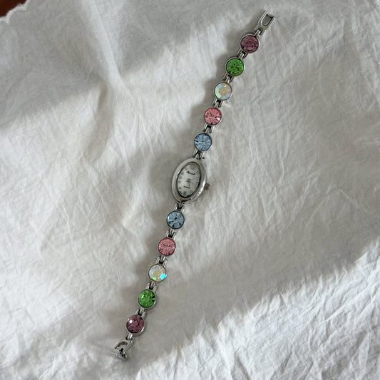 Vintage pastel rhinestones silver watch