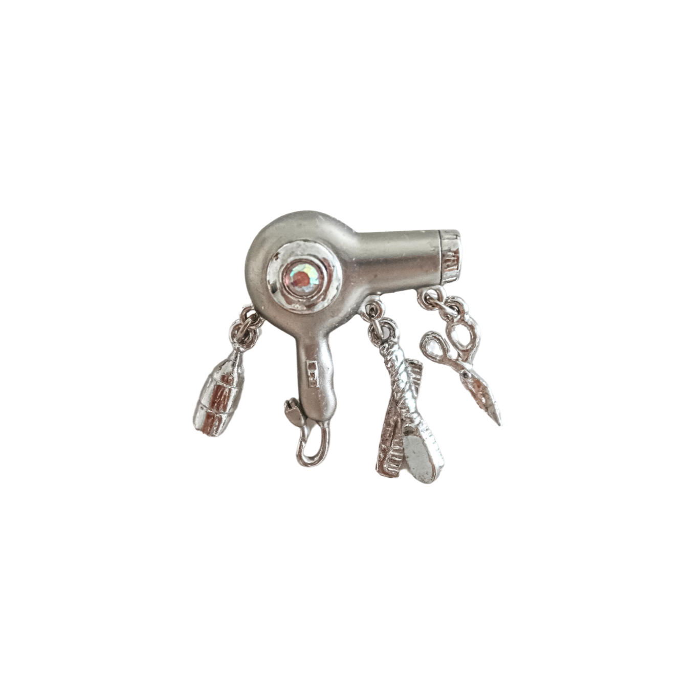 Vintage 1970's hair dryer silver brooch