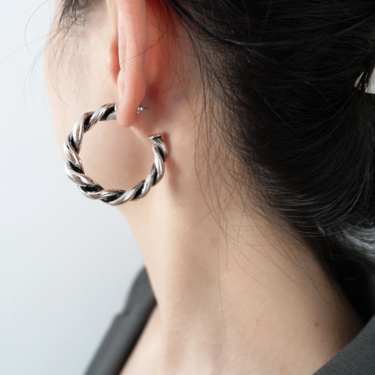 Silver & black large hoops